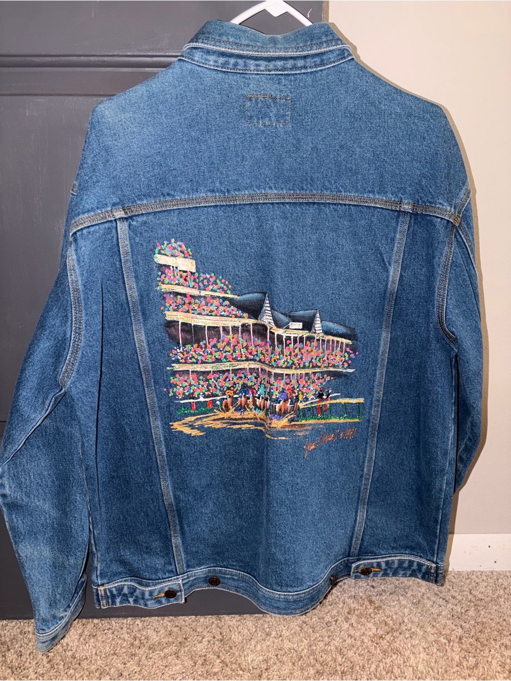 Vintage 1991 Joan Studwell Kentucky Derby Denim Jacket L